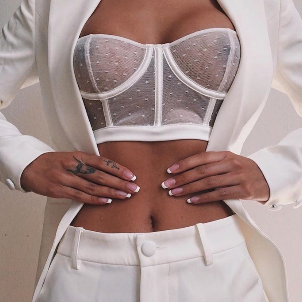 NWT MESHKI MONIQUE SPOT MESH LONGLINE BRALETTE - Picture 1 of 6